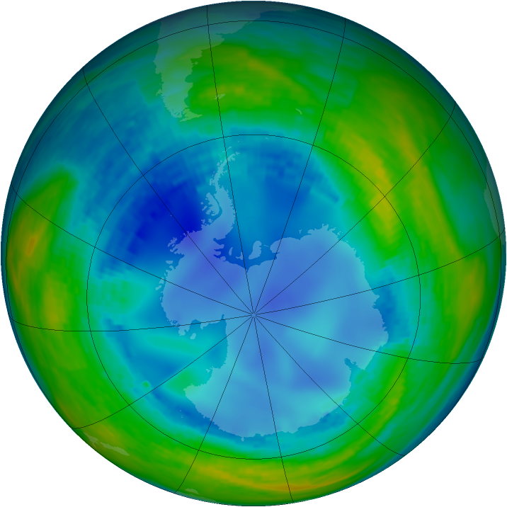 Antarctic ozone map for 08 August 1993